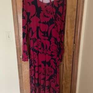 Boden Burgundy and Black Floral Long Sleeve Dress